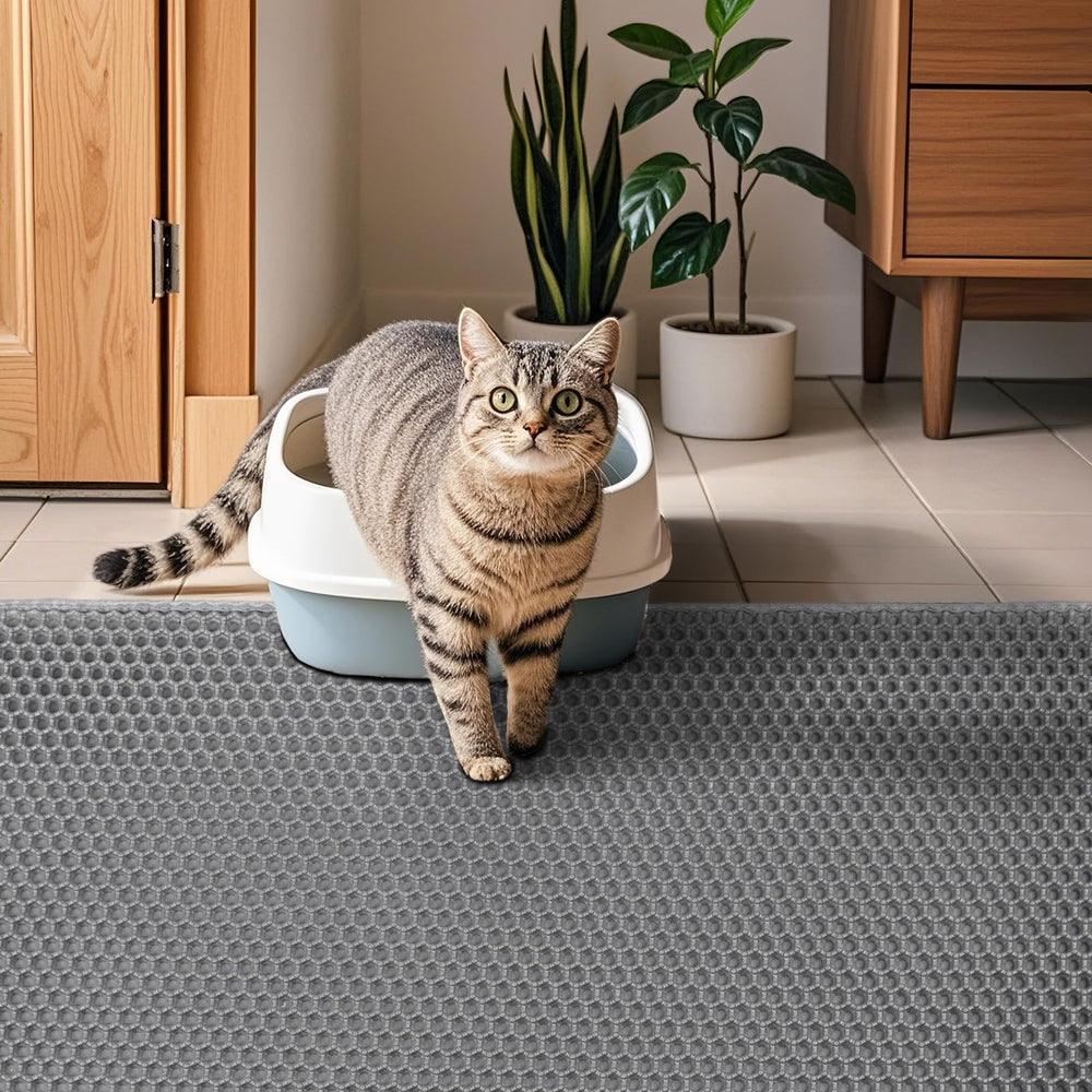 PCYIS XL Cat Litter Mat easy cleaning with vacuum or hose for quick maintenance.