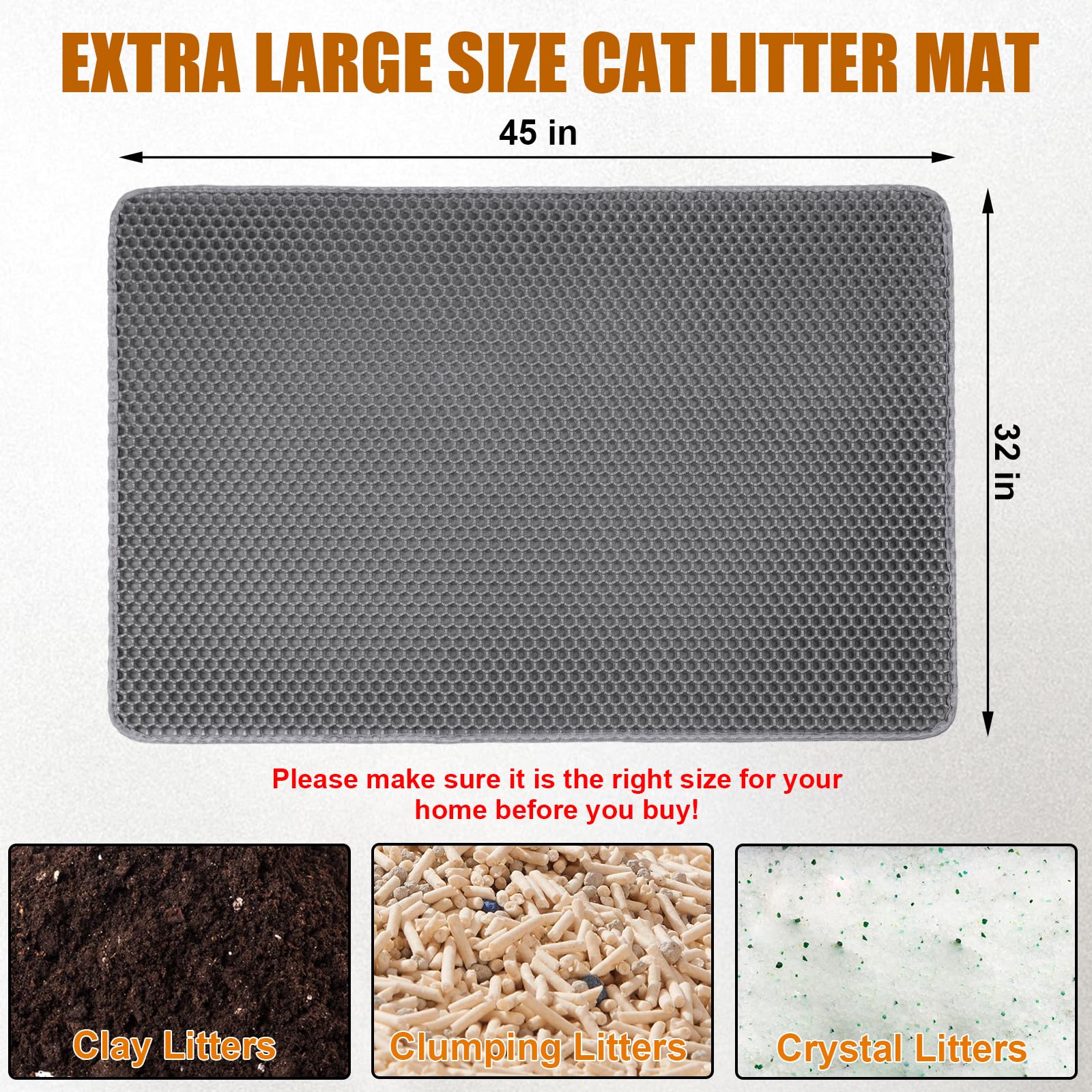 PCYIS XL Cat Litter Mat honeycomb layer traps litter as cats exit the box.