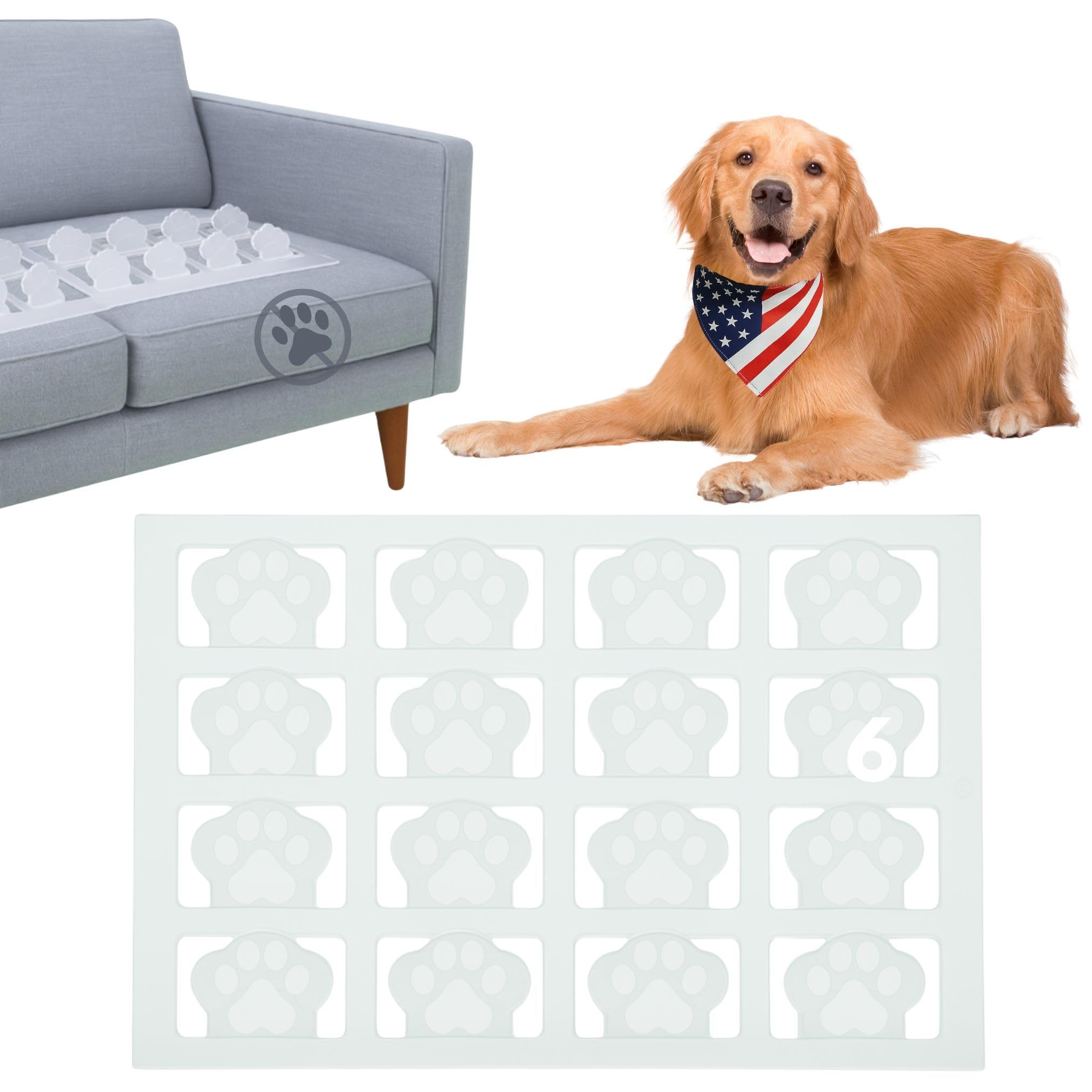 PEACHTREE PET clear scat mat on a sofa blocks dog jumps with a humane deterrent
