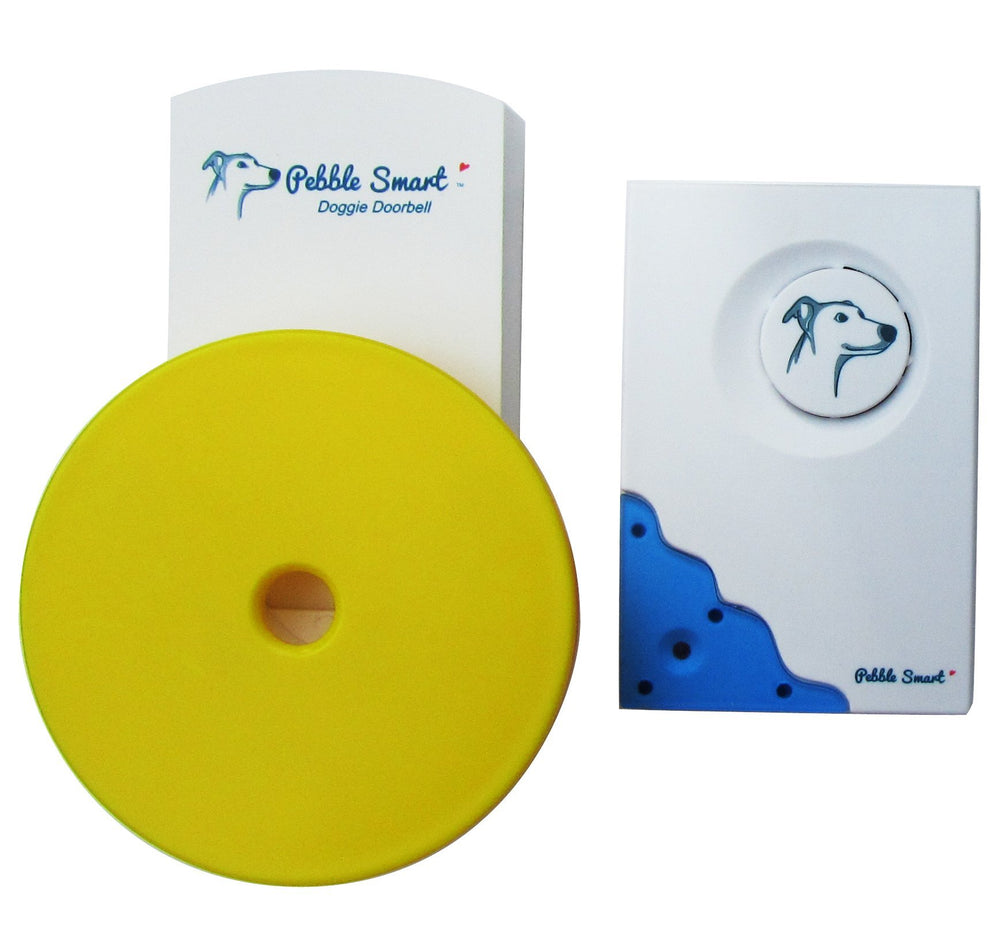 Pebble Smart Doggie Doorbell blue accent package for quick setup and trainer-ready components.