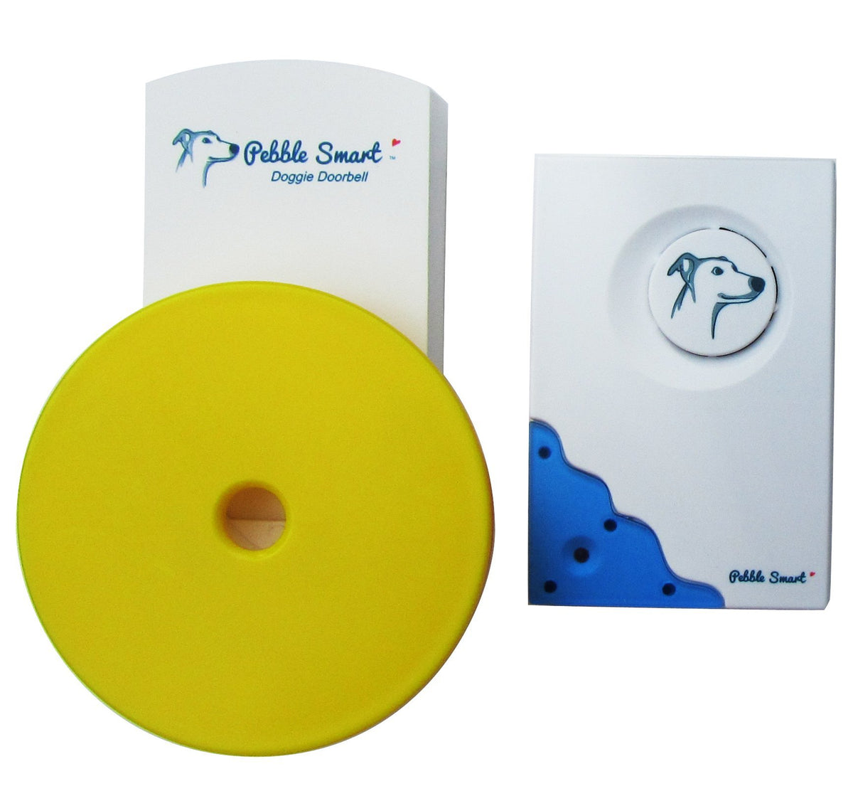 Pebble Smart Doggie Doorbell blue accent package for quick setup and trainer-ready components.