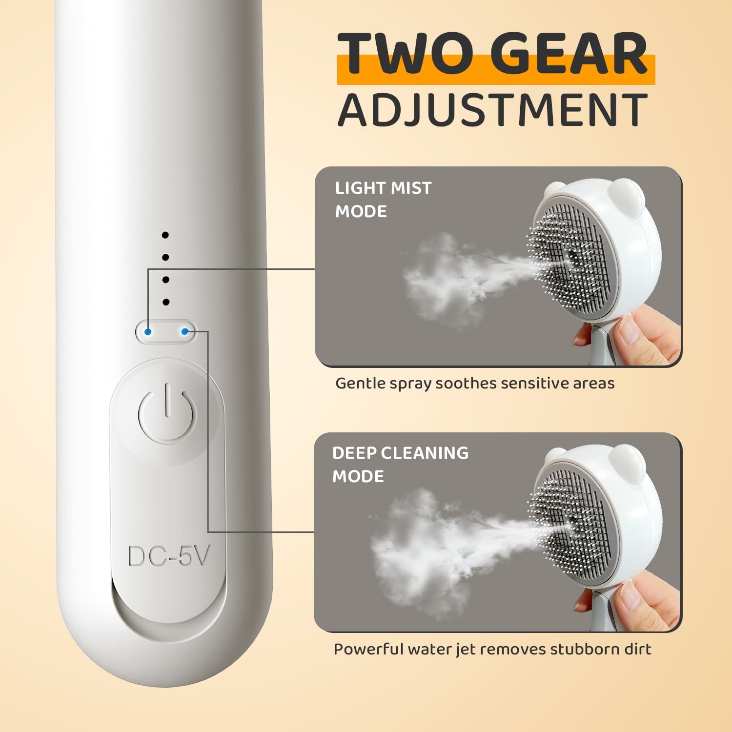 Pecait Cat Steam Brush waterproof design image highlights all weather grooming reliability.