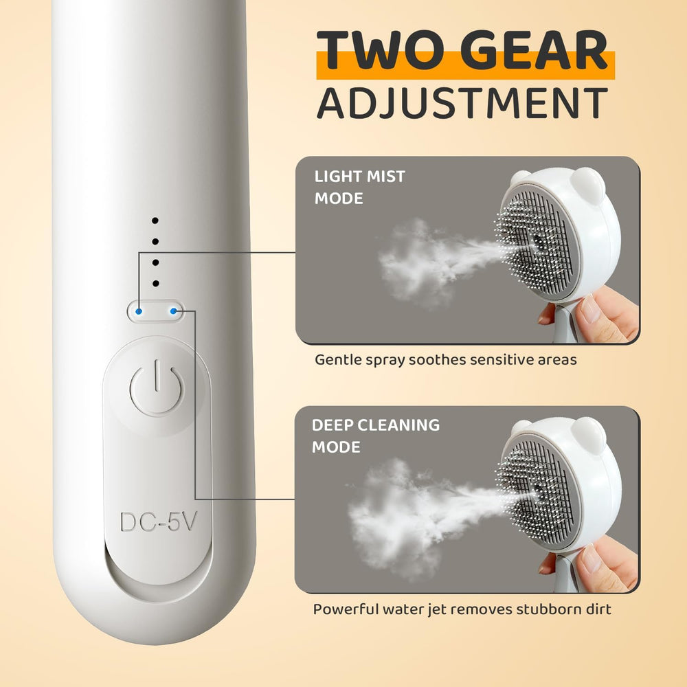 Pecait Cat Steam Brush waterproof design image highlights all weather grooming reliability.