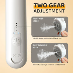 Pecait Cat Steam Brush waterproof design image highlights all weather grooming reliability.