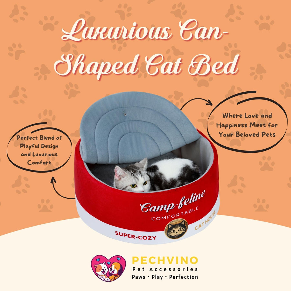 PECHVINO can-shaped cat bed cushion detail—ultra-soft plush comfort.