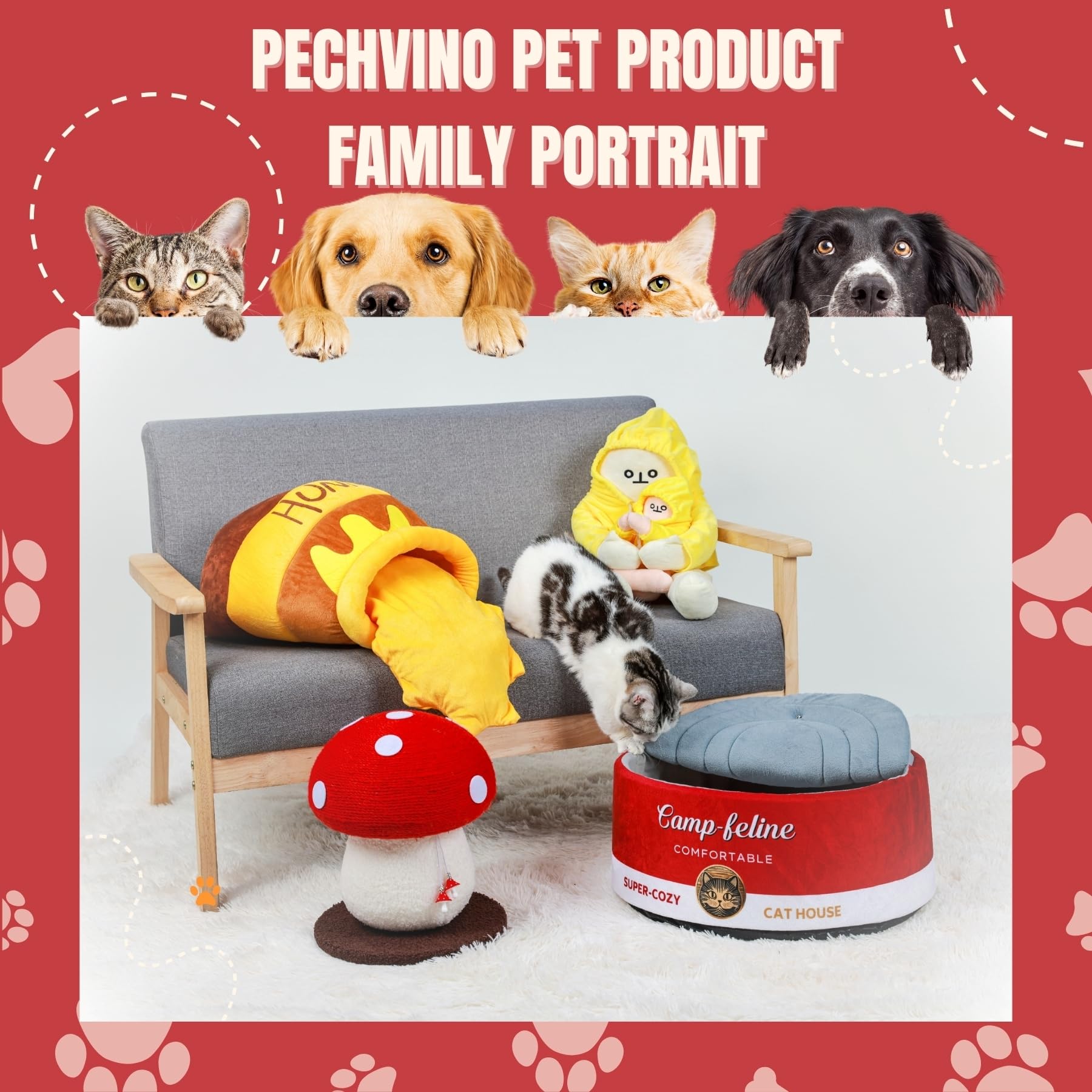PECHVINO red color accent blends with home decor while inviting pets.