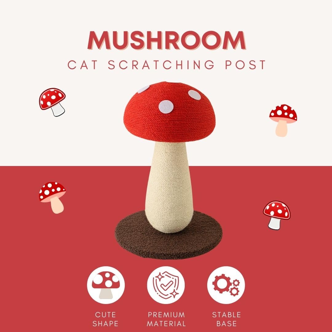 PECHVINO Mushroom Cat Scratching Post wrapped in sisal rope for satisfying scratching