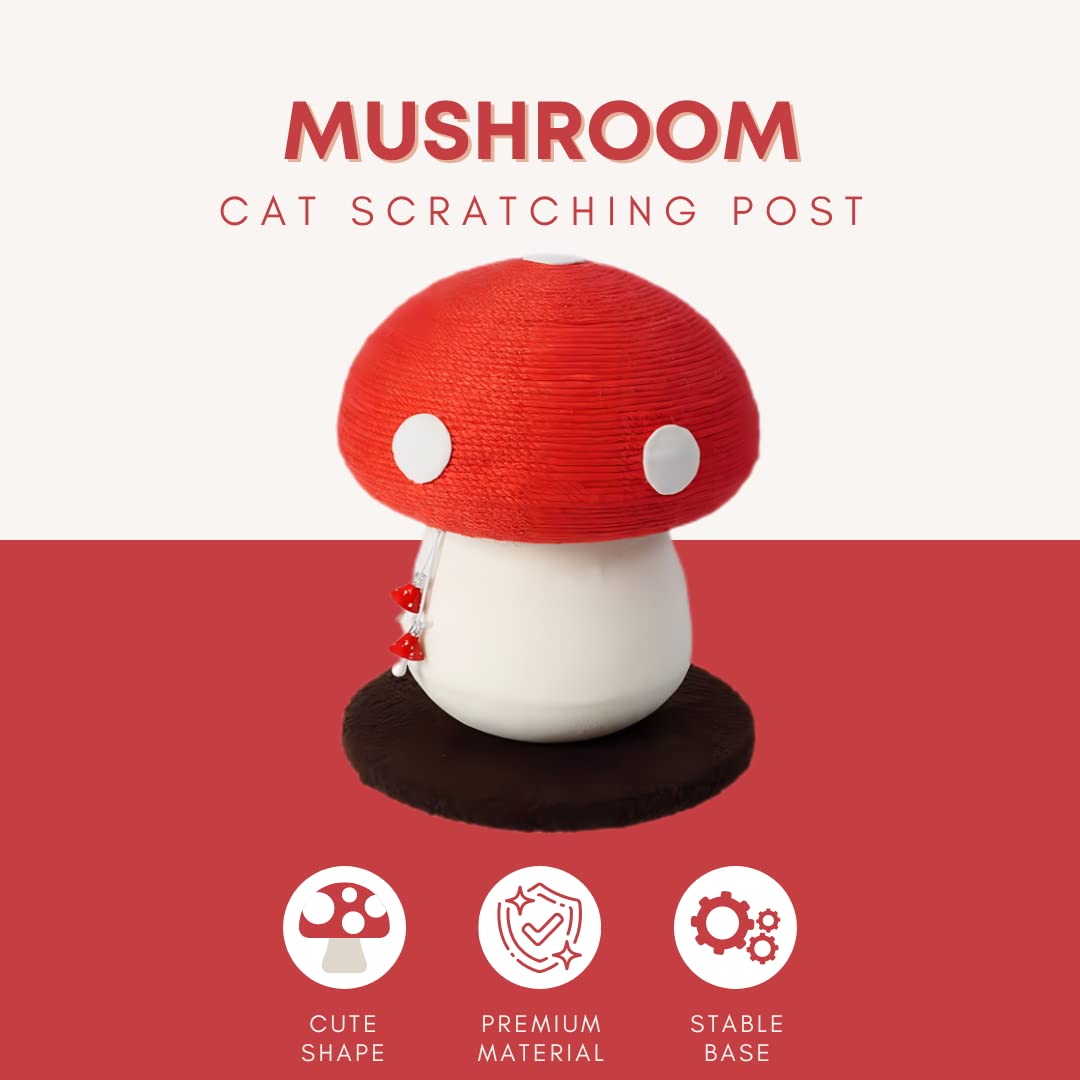 PECHVINO mushroom cat scratching post with sisal-wrapped surface for satisfying workouts.