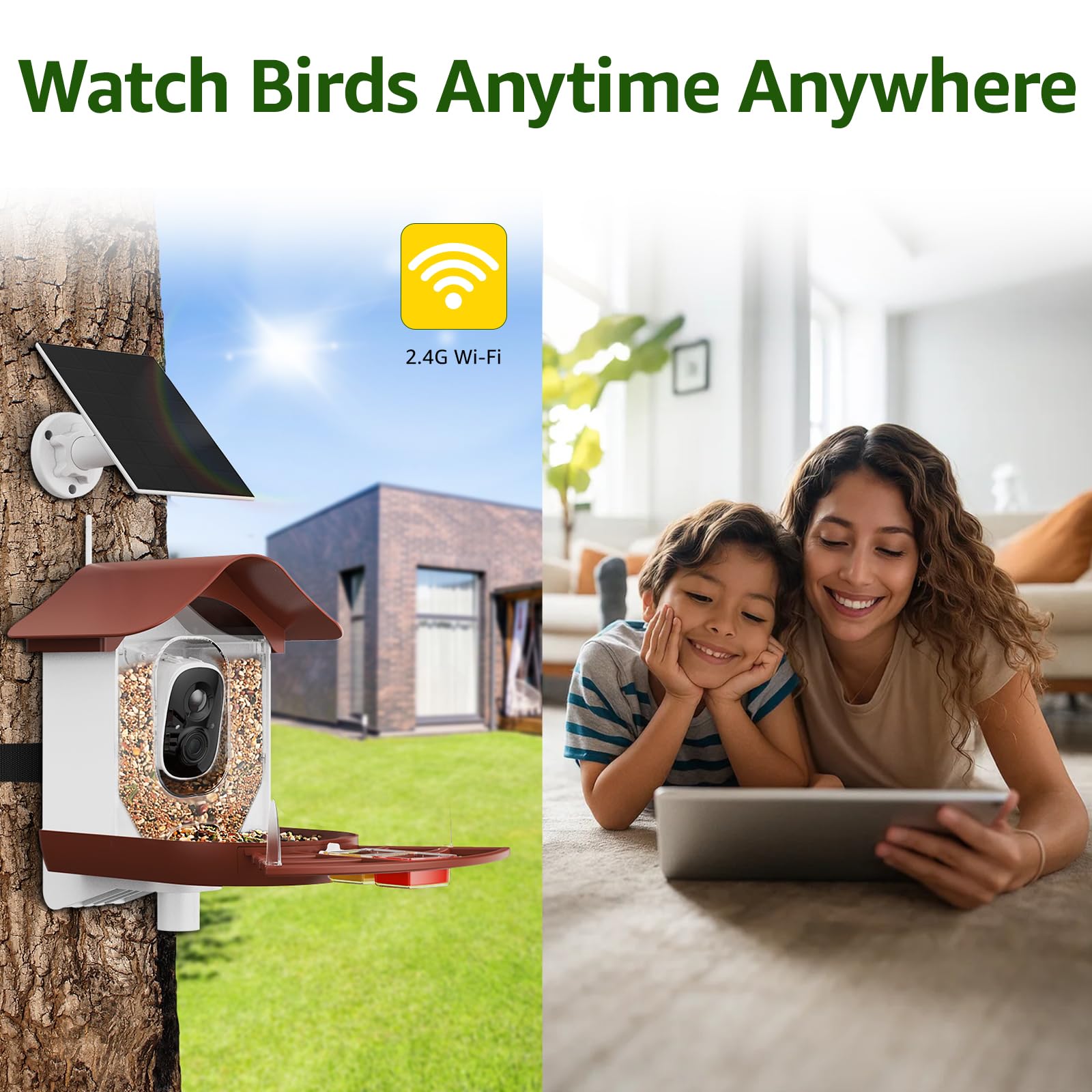 PeckCam AI Bird ID image highlights 10,000+ species for smarter backyard viewing.