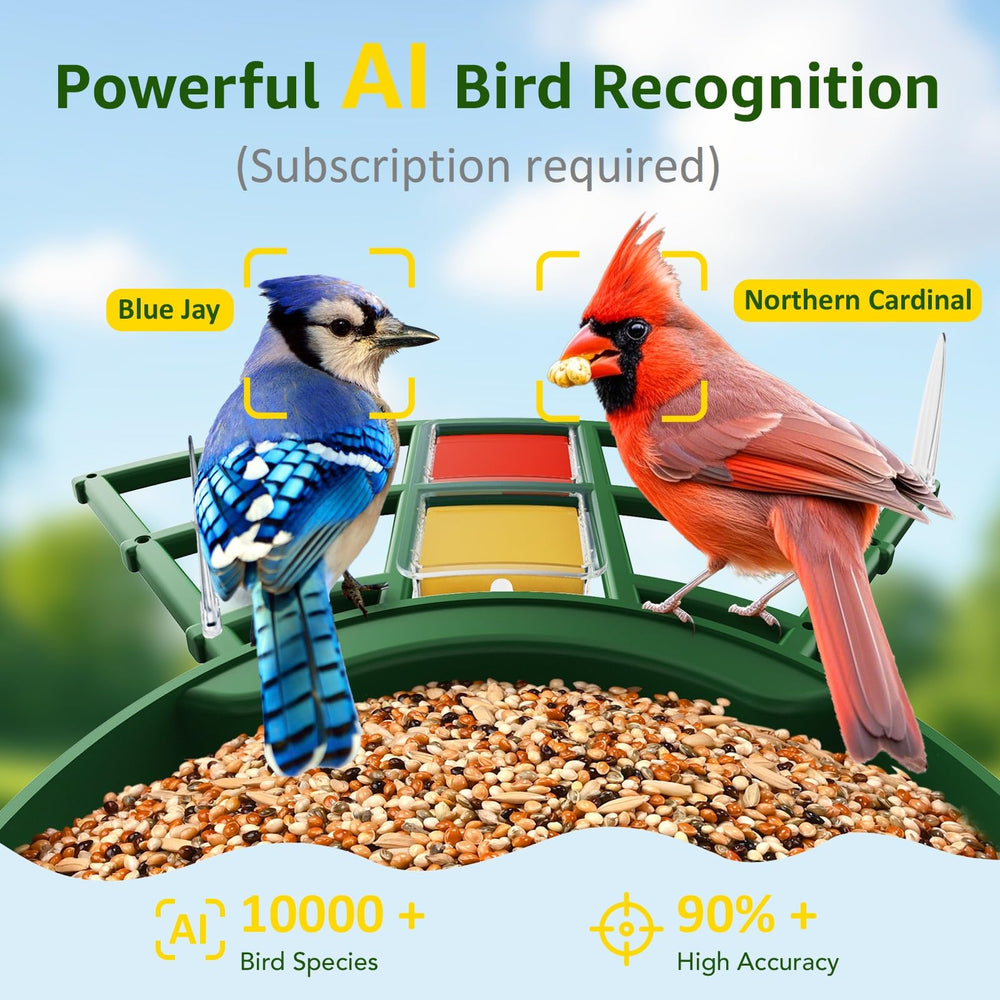 PeckCam solar panel powers the feeder for continuous photography and watching.