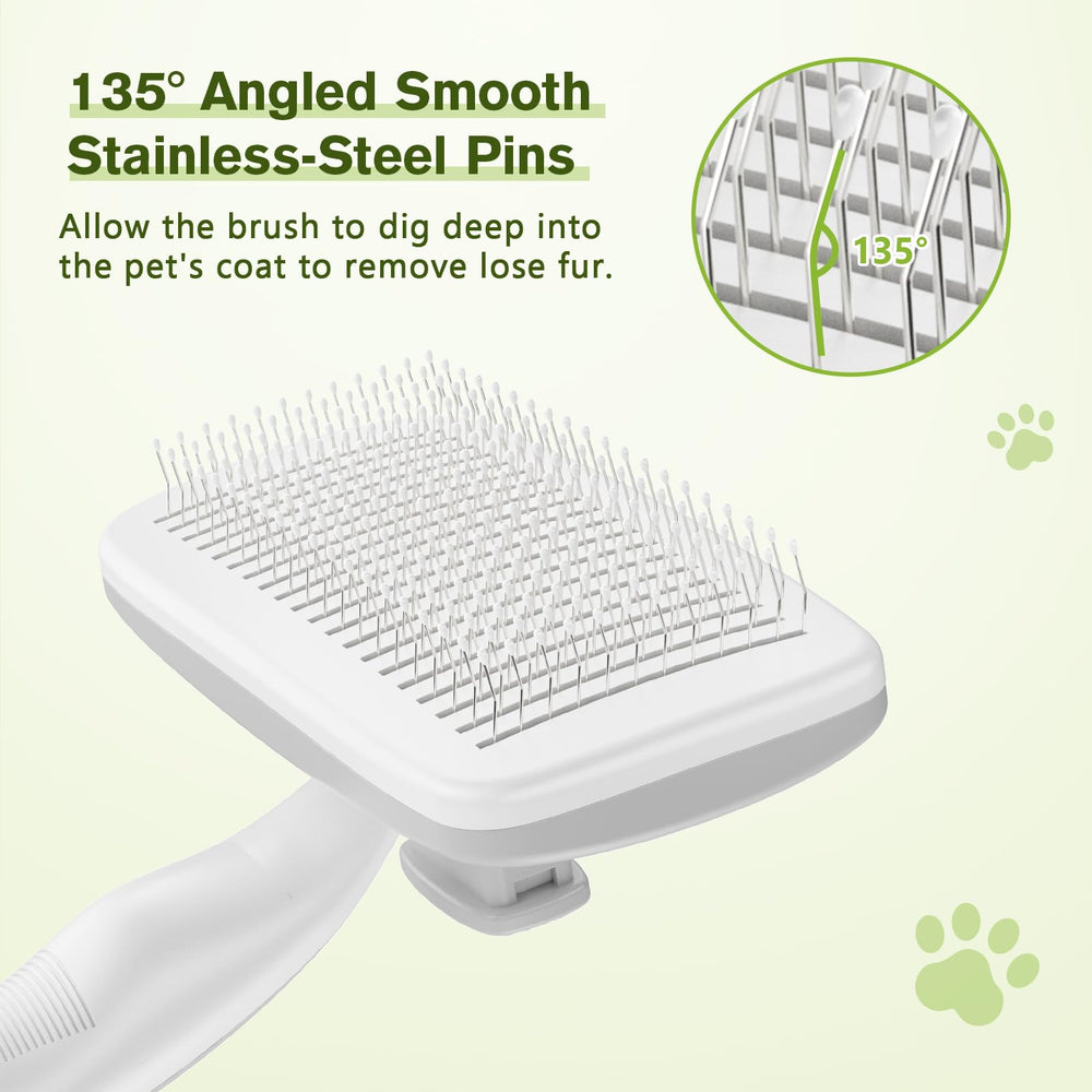 Pecute 135-degree stainless steel bristles lift loose fur efficiently.