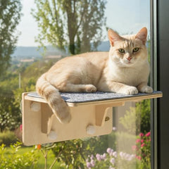 Pecute 2-in-1 cat window perch solid wood for sturdy window lounging