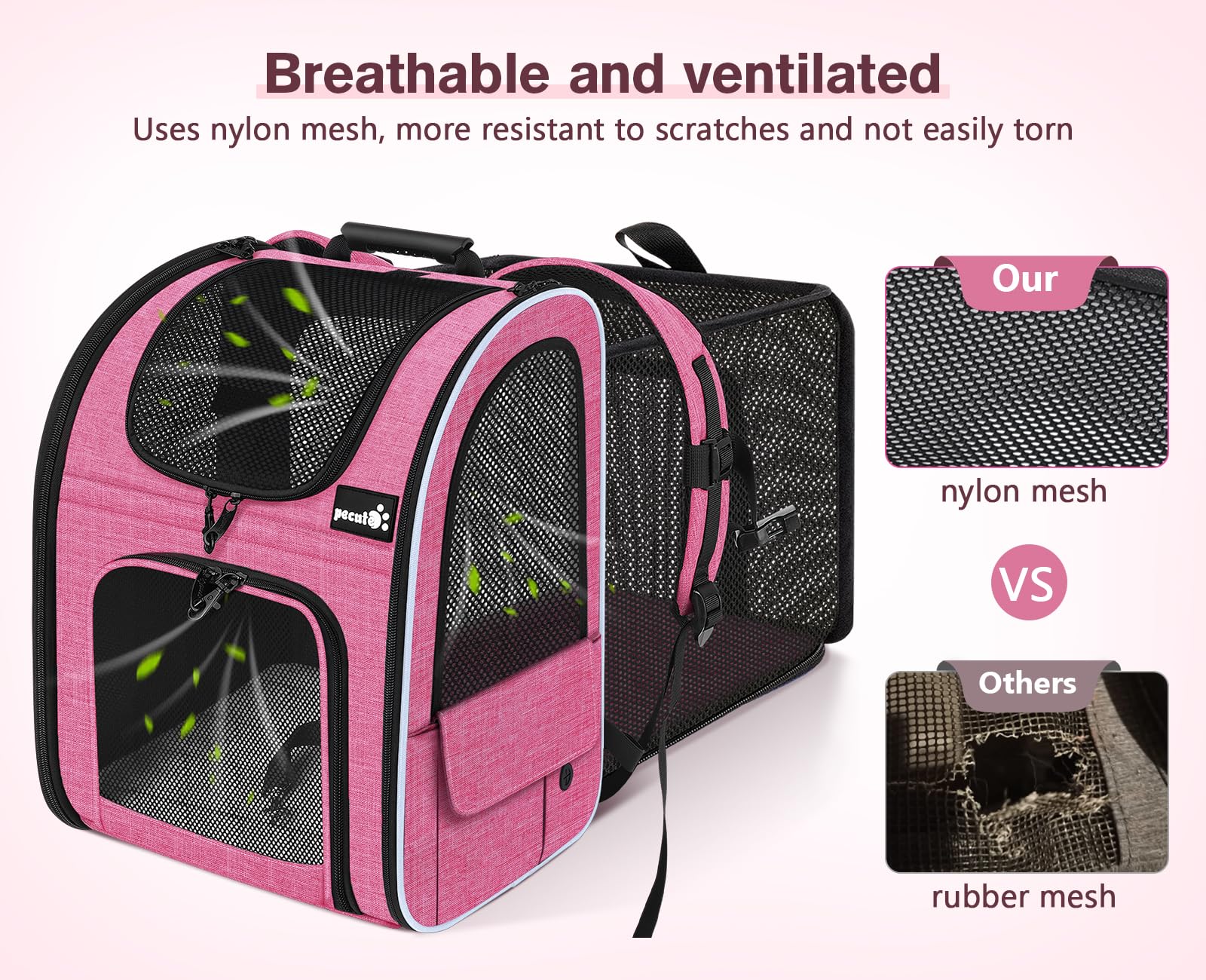 Pecute cat backpack ergonomic shoulder straps — comfortable carry for longer trips.