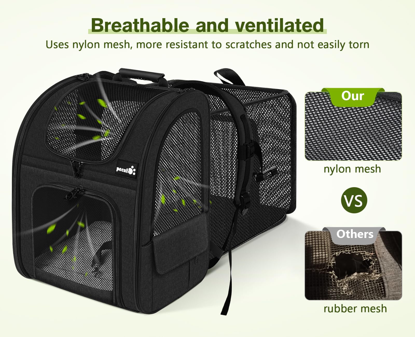 Pecute cat backpack ergonomic strap closeup showing padded support