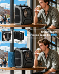 Pecute cat backpack expandable 180-percent demonstrates roomy expansion for adventures