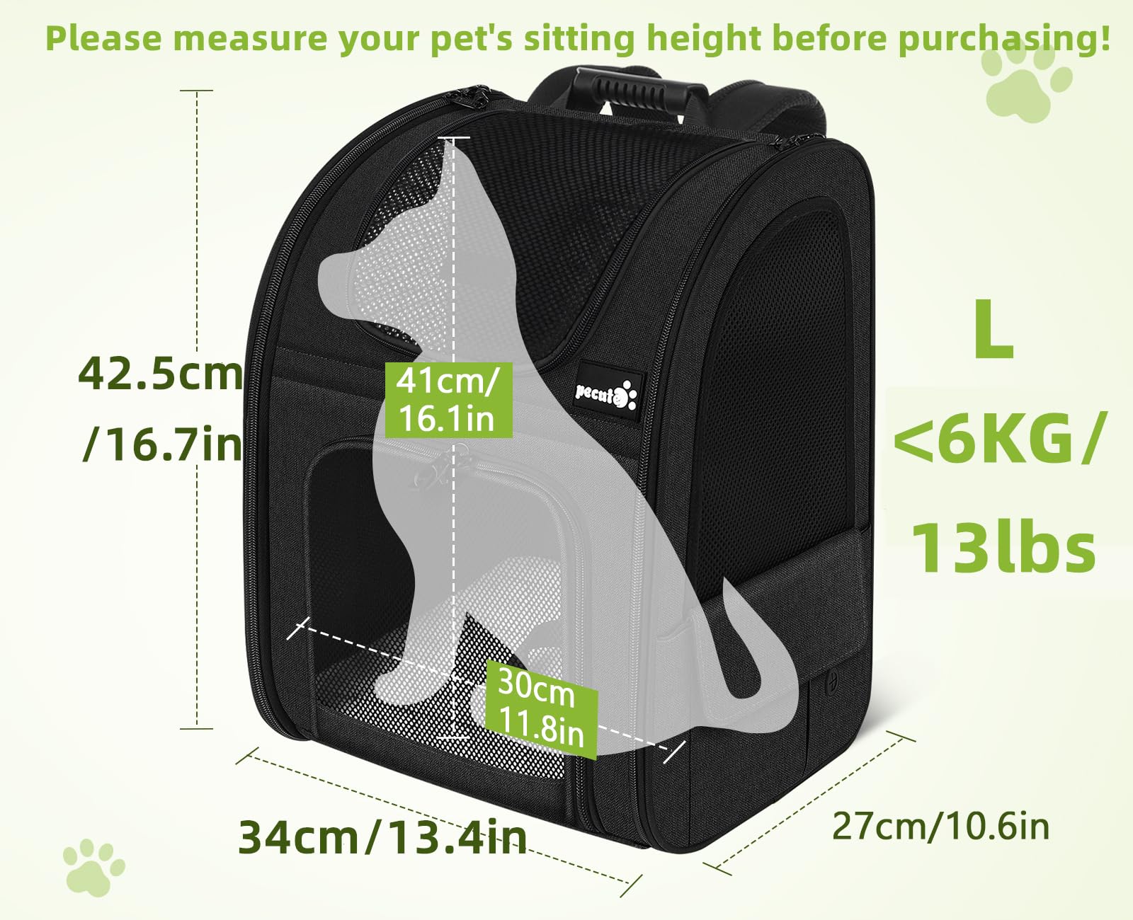 Pecute cat backpack expanded back view reveals extra space for resting pets