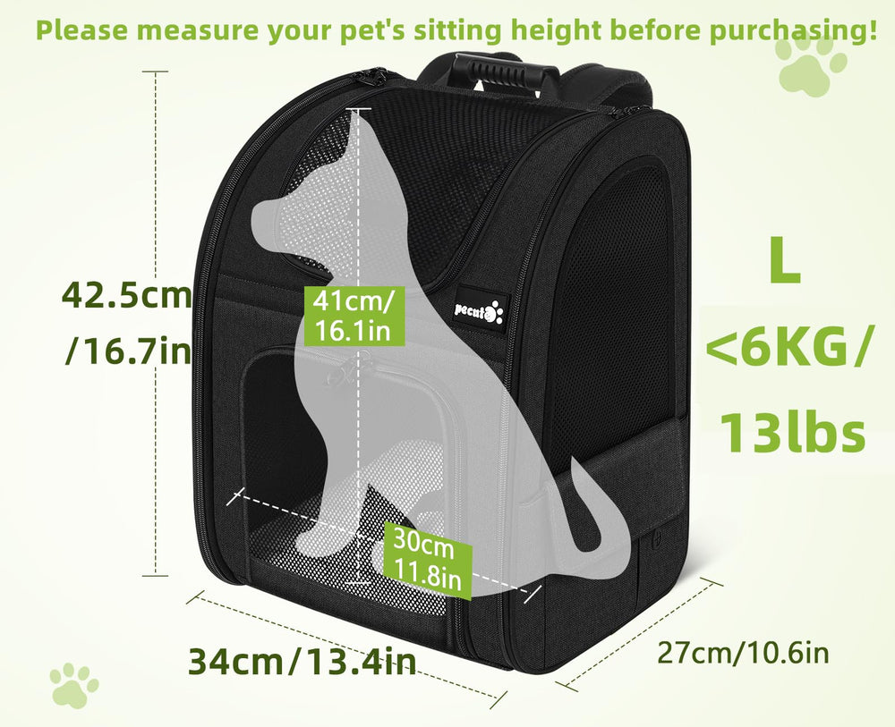 Pecute cat backpack expanded back view reveals extra space for resting pets