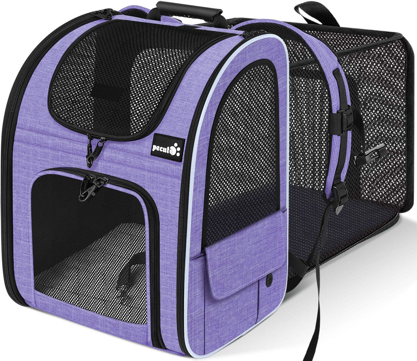 Pecute Cat Backpack Carrier front view, travel-ready and secure for pets.