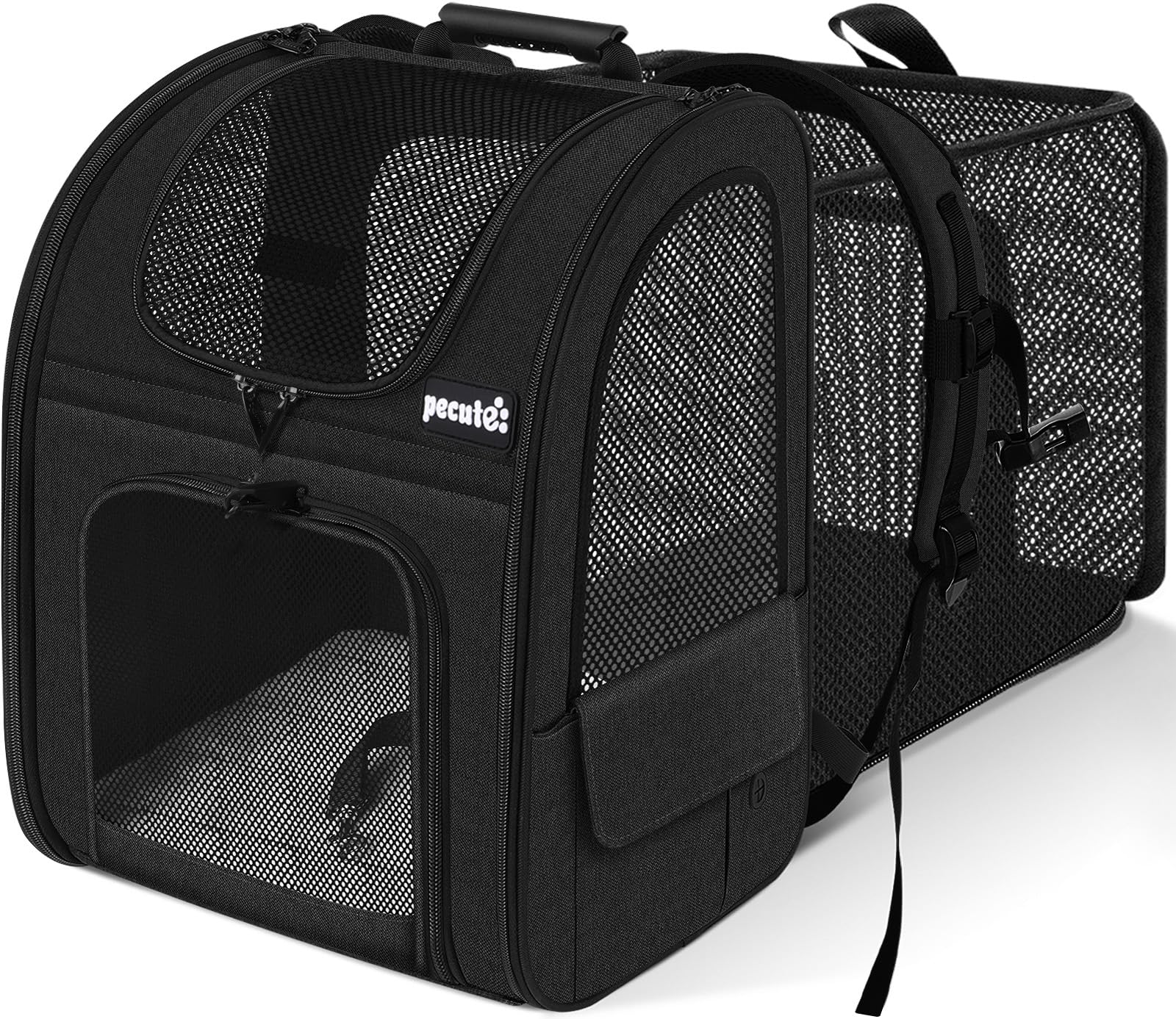Pecute cat backpack front view shows breathable mesh for comfortable travel