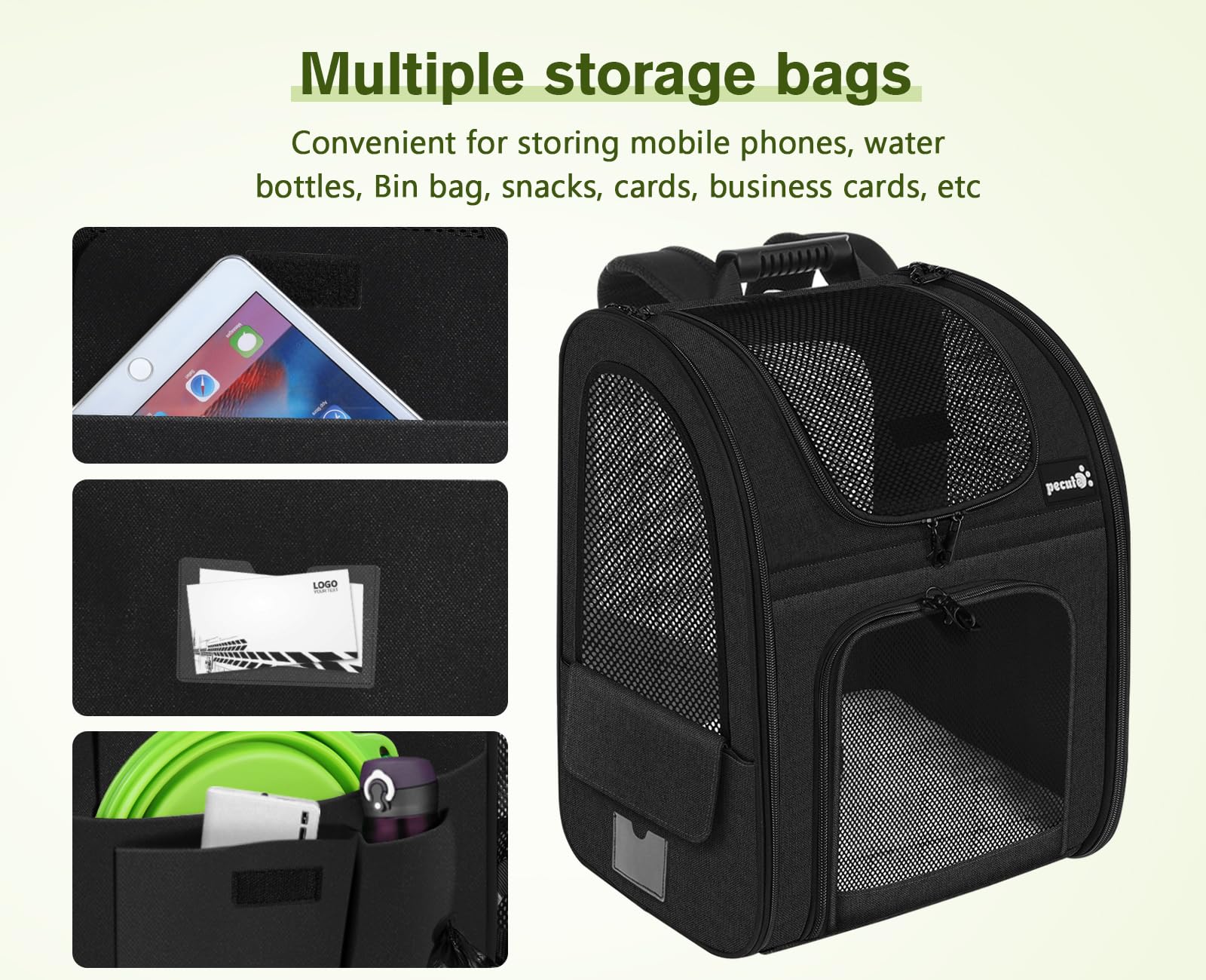 Pecute cat backpack fully expanded size shown for larger cats