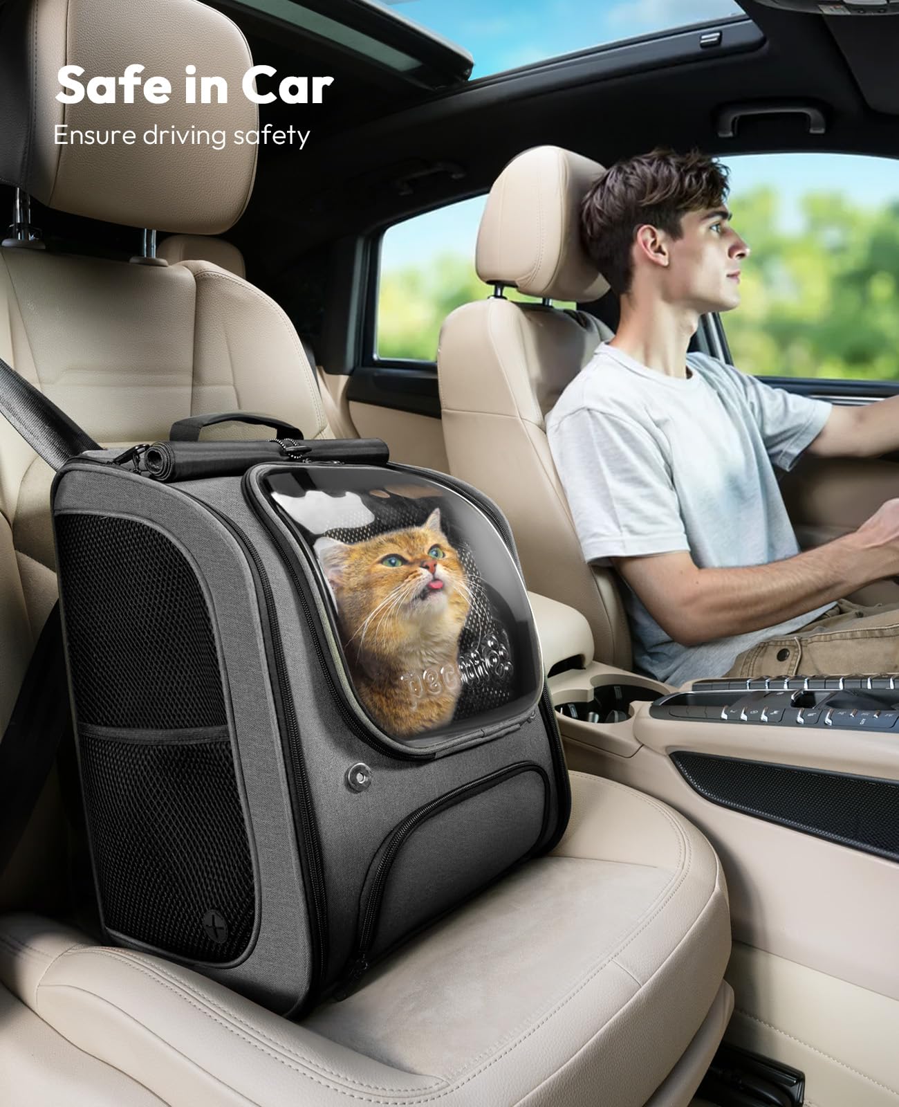 Pecute built-in safety leash and lockable zippers, added pet security.