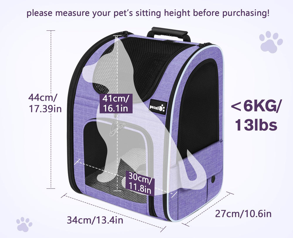 Pecute Cat Backpack Carrier side ventilation panel highlights breathable mesh for comfort.