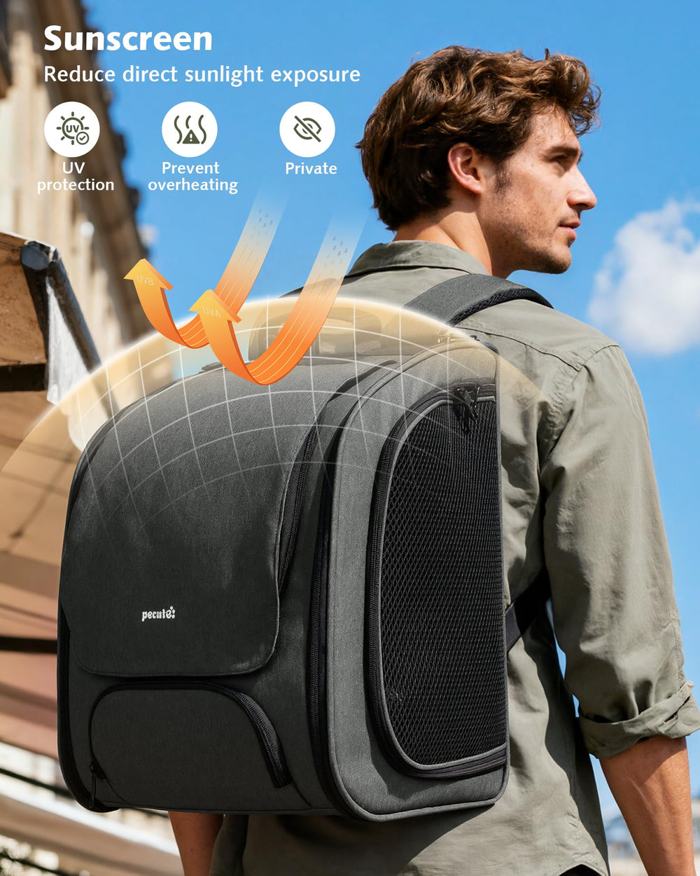 Pecute cat backpack UV sunshade features UV protection for sunny outings