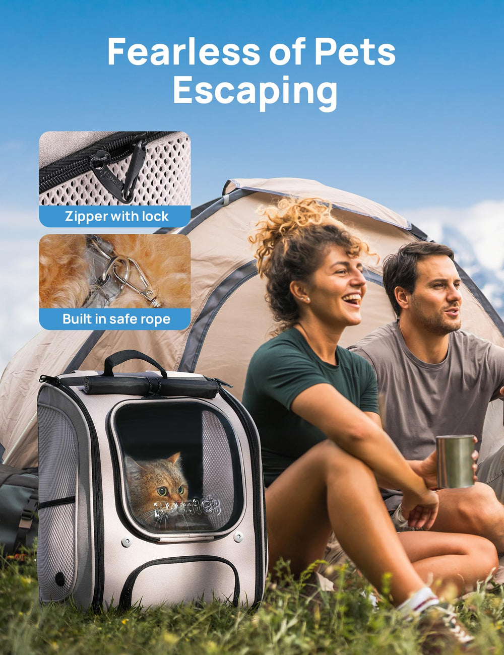 Pecute Cat Backpack Zipper Safety Locks ensure secure closures during outings