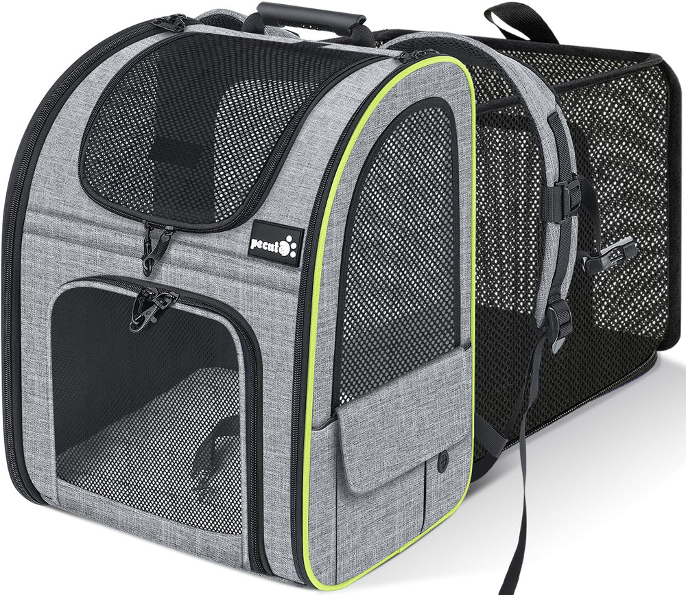 Pecute cat carrier backpack front view shows portable travel-ready carrier for pets.