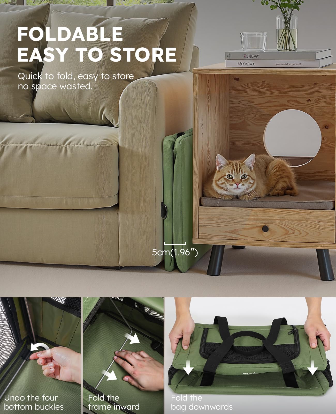 Pecute Cat Carrier dual-strap-safety: stabilizes with seatbelt and shoulder strap.