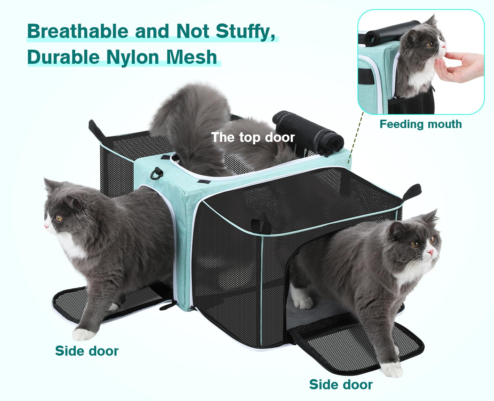 Pecute Cat Carrier Expandable accessory-ribbon enables attachment of bowls and small items
