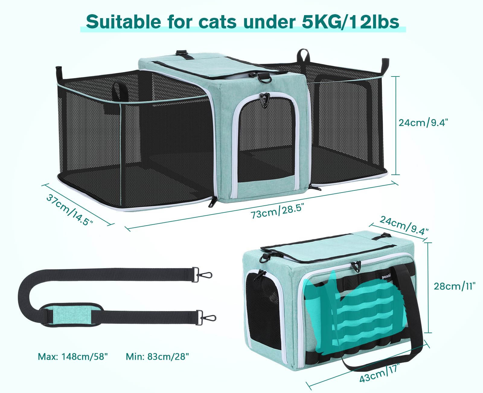 Pecute Cat Carrier Expandable collapsible-fold folds flat for compact storage after trips