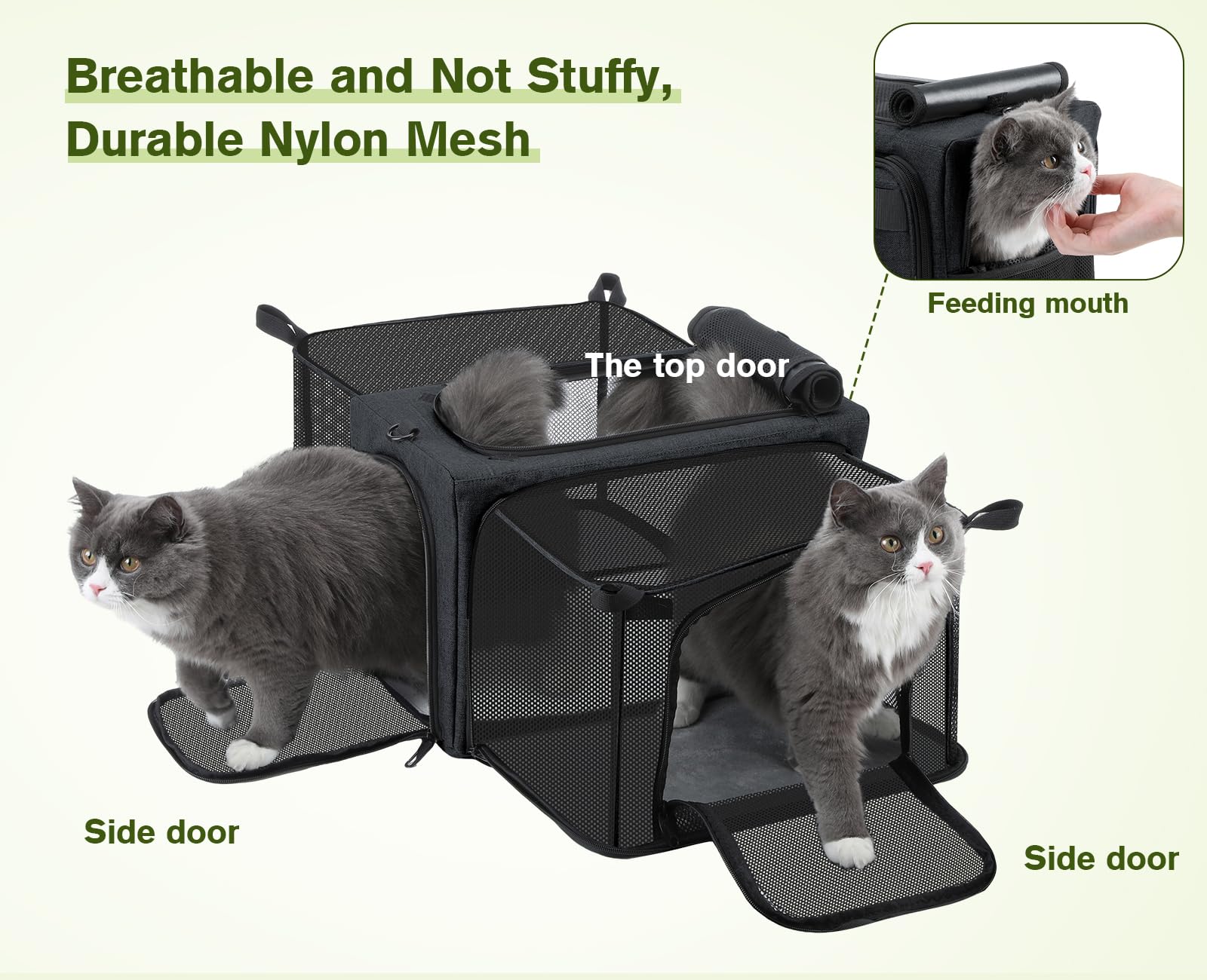 Pecute cat carrier expandable dual entrances for easy access.