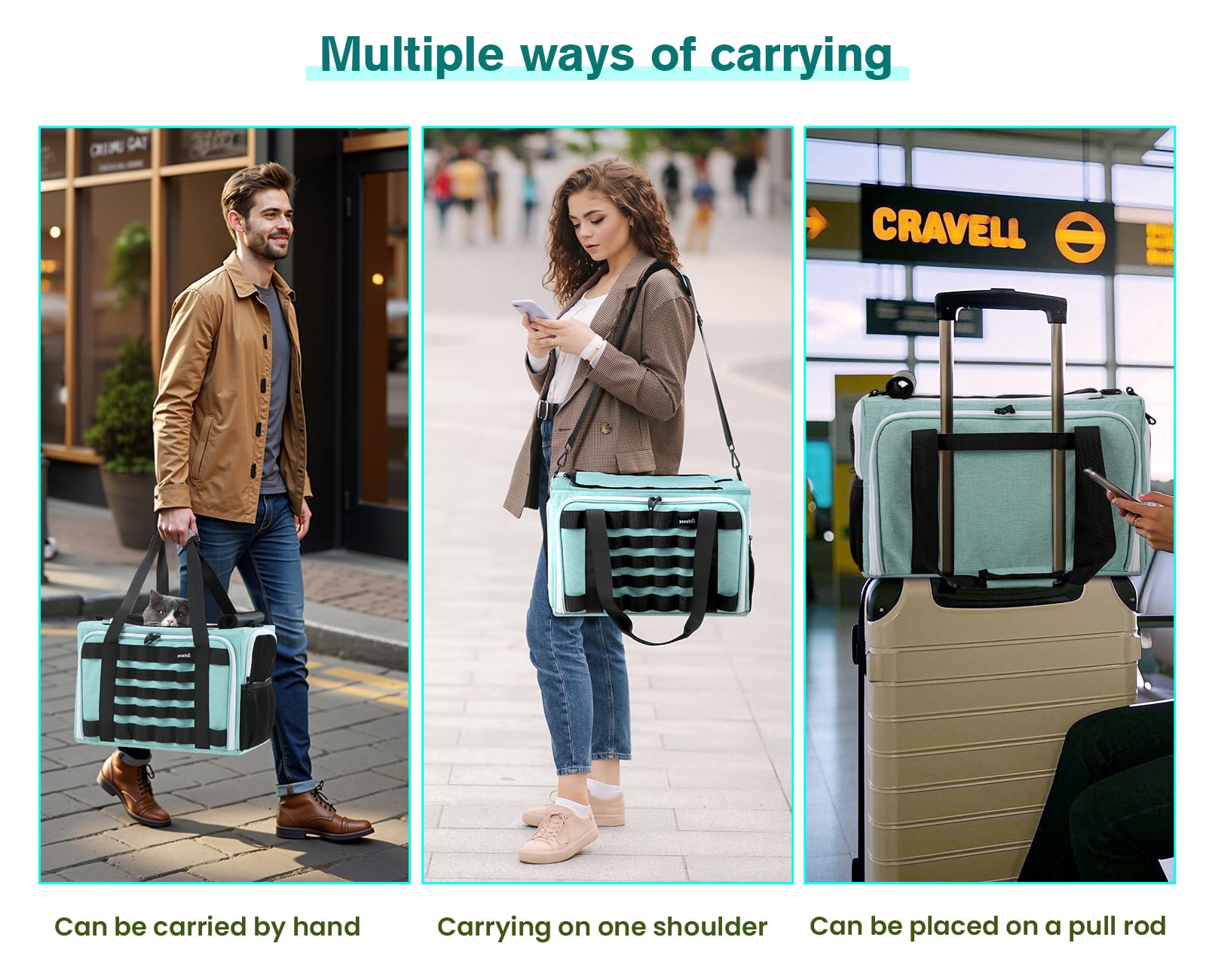 Pecute Cat Carrier Expandable handle-strap for versatile transport with hands-free carrying