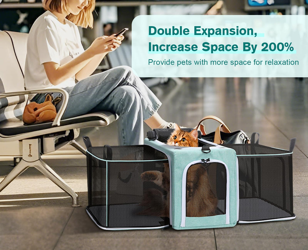 Pecute Cat Carrier Expandable spacious-interior provides room to stretch during flights