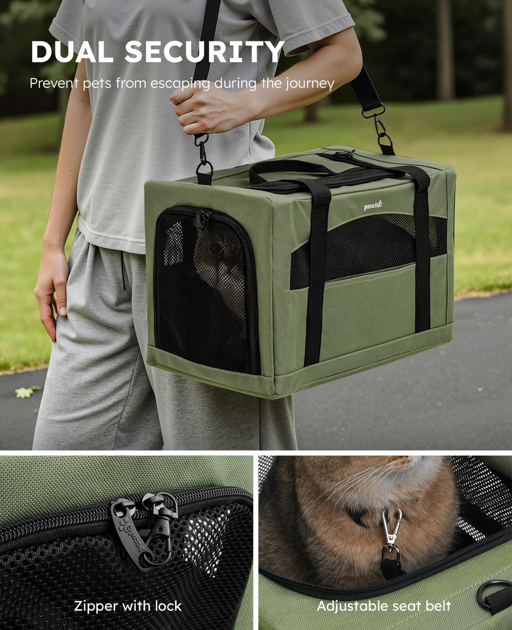 Pecute Cat Carrier internal-safety-strap: adjustable leash keeps pets secure.