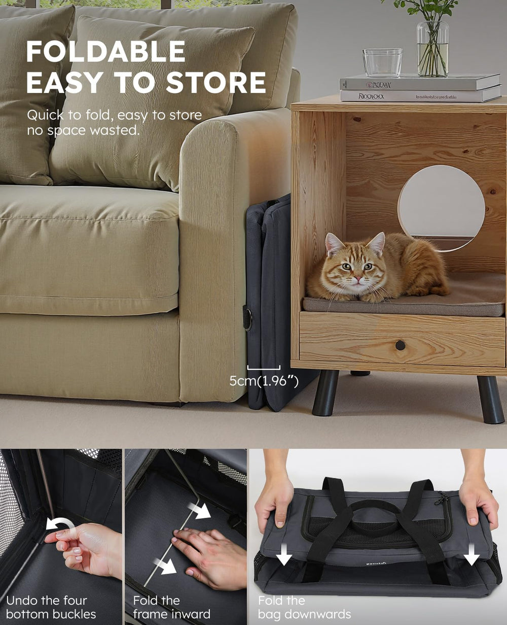 Pecute Cat Carrier Stable XL hidden zone gives pets a secure retreat in new environments.