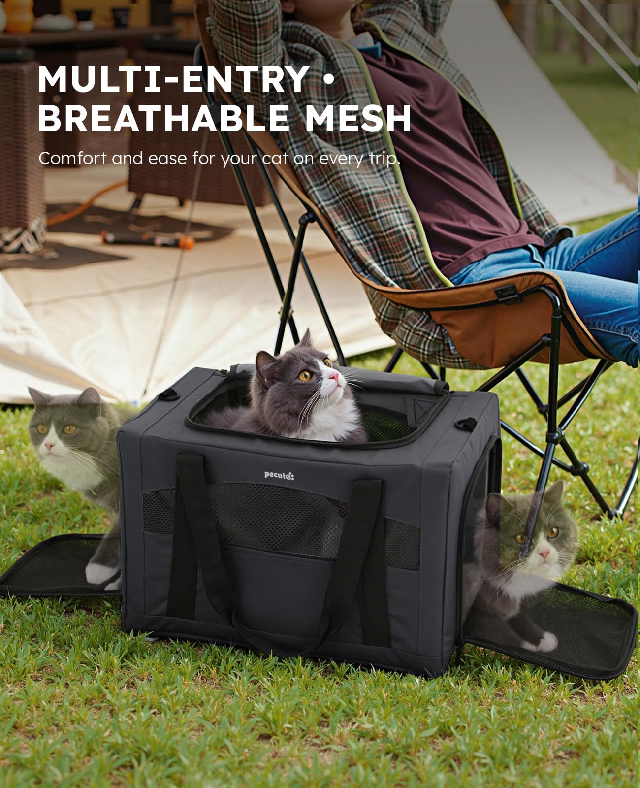 Pecute Cat Carrier Stable XL with lockable zippers prevents accidental openings.
