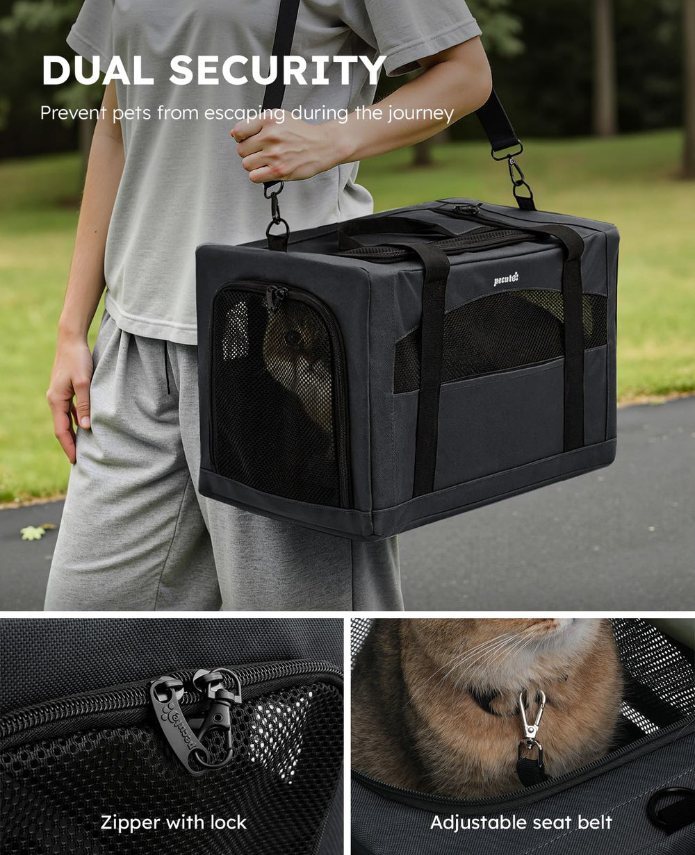 Pecute Cat Carrier Stable XL with shoulder strap offers hands-free transport.