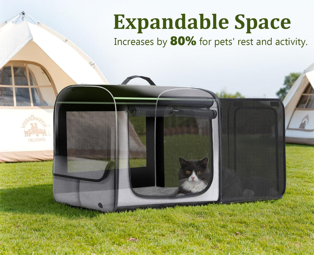 Pecute dog car carrier expanded panel adds space for more movement.