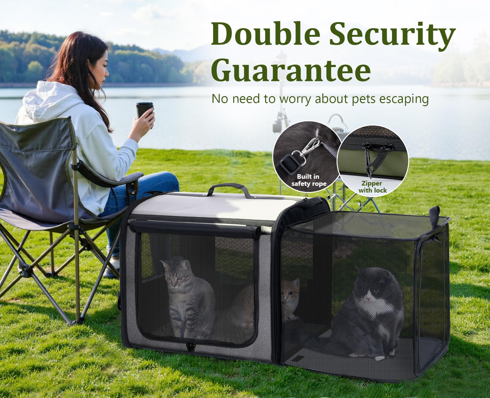 Pecute dog car carrier four-sided mesh offers breathability and privacy.