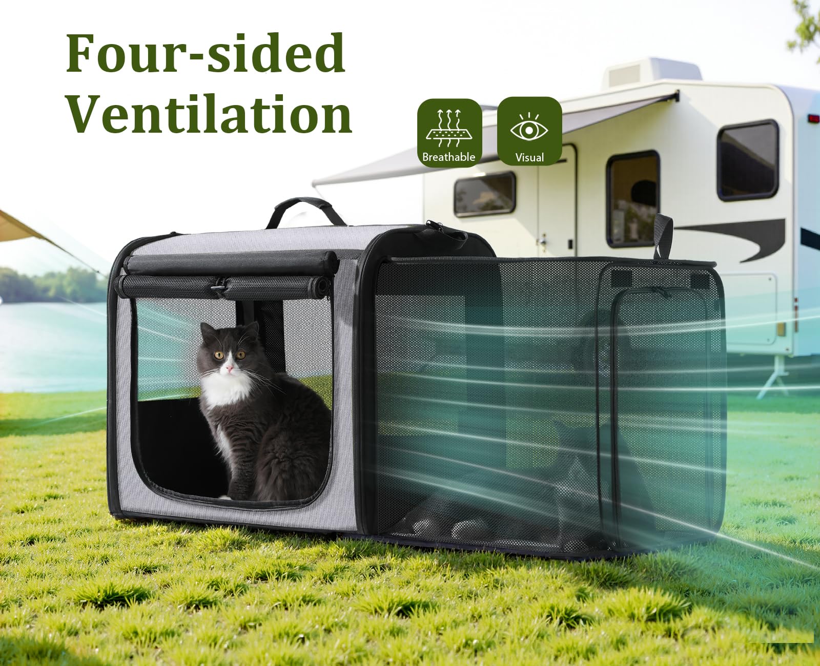 Pecute dog car carrier roller blinds create shade to reduce stress during travel.