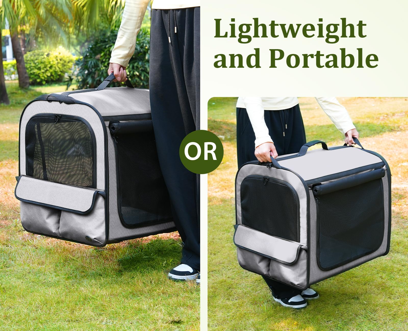 Pecute dog car carrier steel frame keeps pets secure during trips.