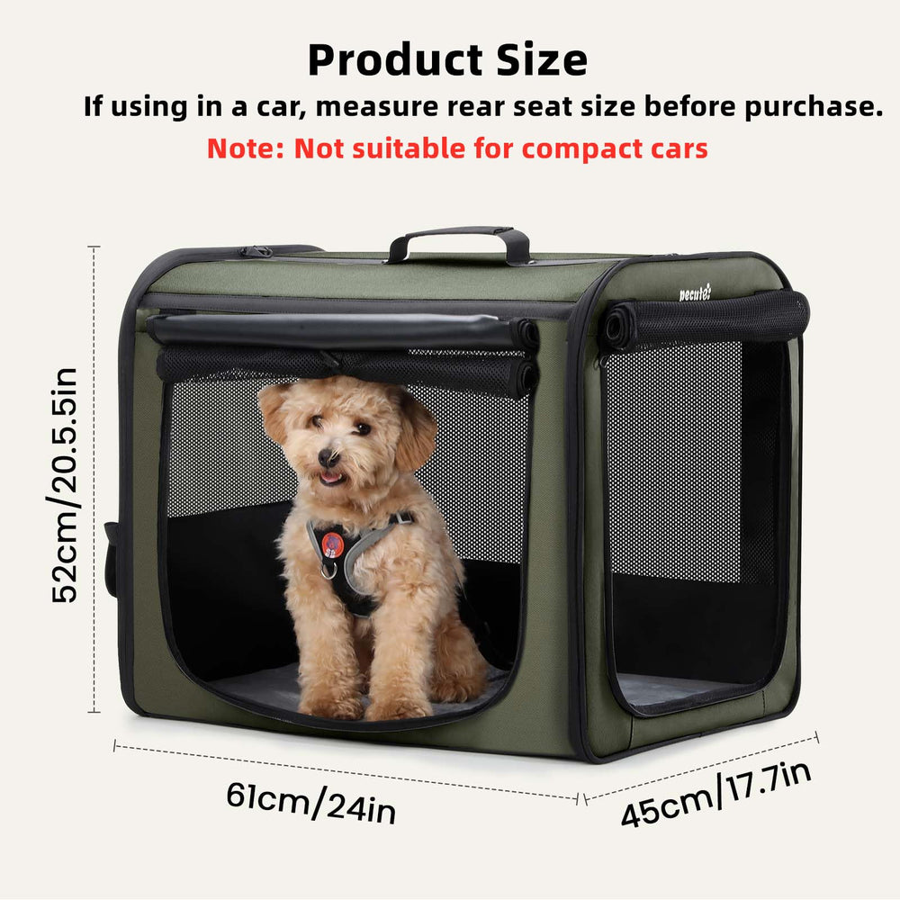Pecute dog car crate shows easy-assembly visuals for quick setup during road trips