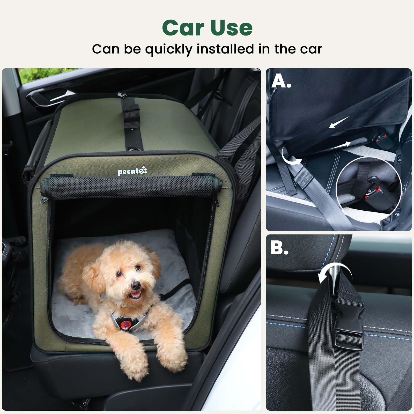 Pecute dog car crate foldable-design highlights compact storage when not in use