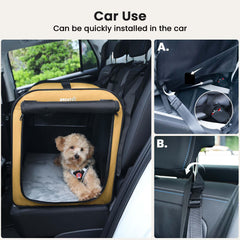 Pecute dog car crate folds flat for simple storage after adventures.