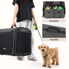 Pecute dog car carrier folded for compact storage after trips.