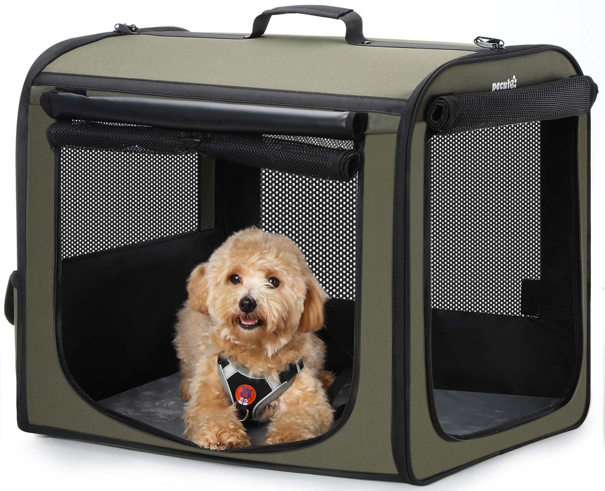 Pecute dog car crate with light-weight frame and roomy interior for comfortable travel