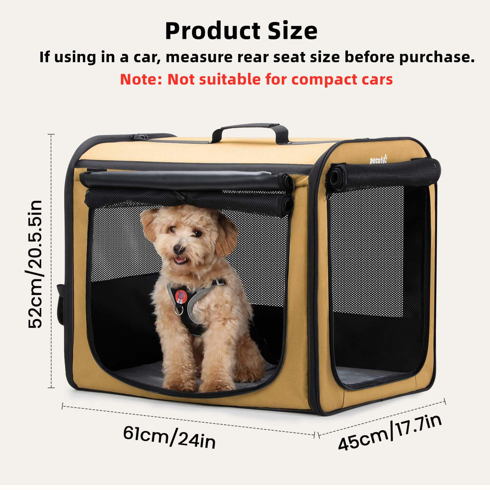 Pecute dog car crate lightweight frame enables easy transport on trips.