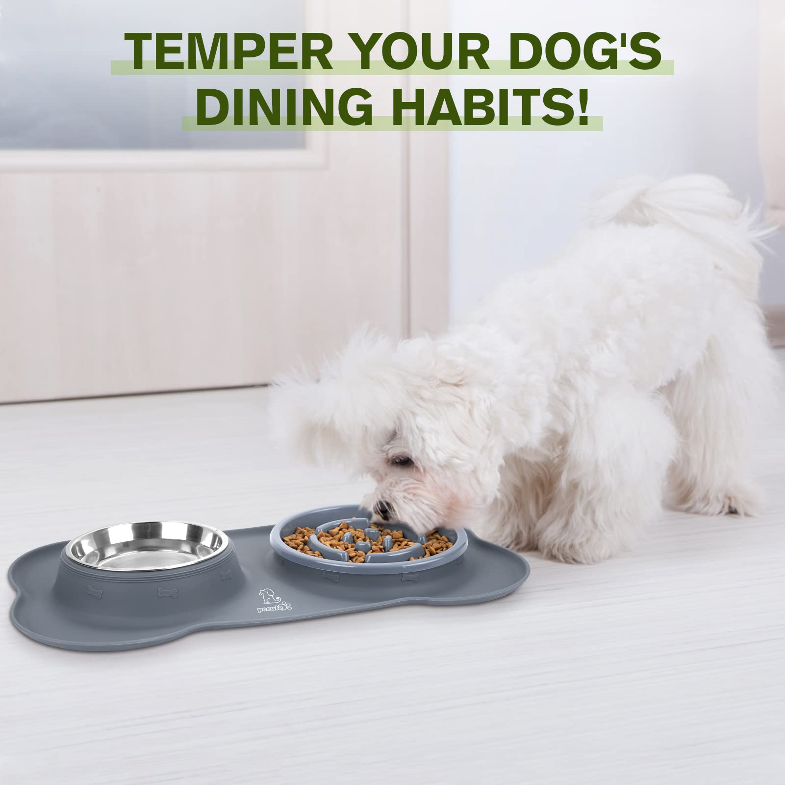 Pecute dual food and water bowls support combined feeding.